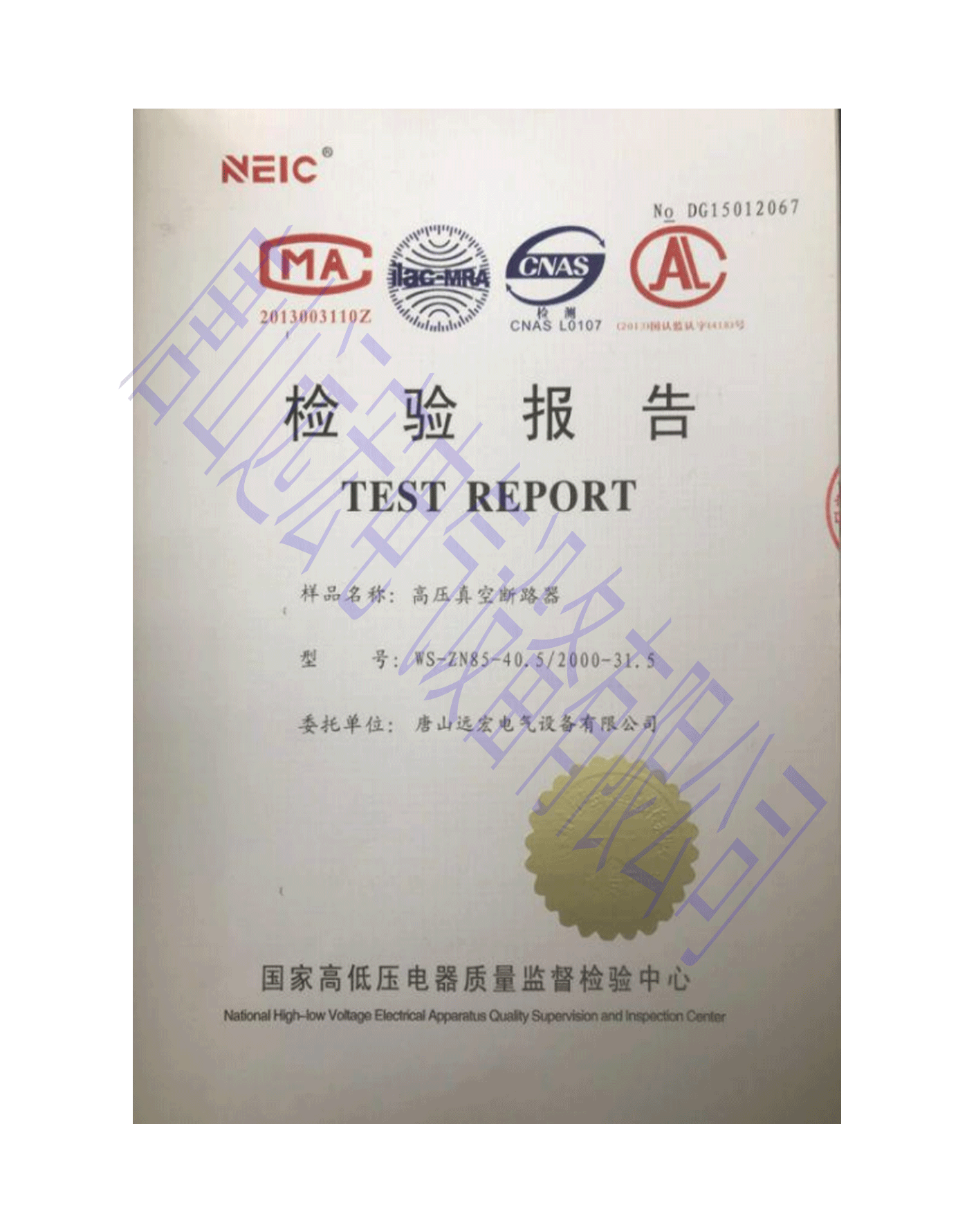 高壓真空斷路器檢驗(yàn)報(bào)告